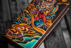Handmade leather black monkey king biker wallet clutch zip long wallet brown leather men Tooled