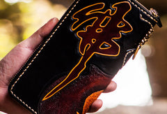 Handmade leather Buddha biker wallet clutch zip long wallet brown leather men phone