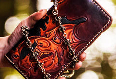 Handmade leather prajna biker wallet chain long wallets brown leather for men