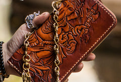Handmade leather Ganesh biker wallet clutch zip long wallet brown leather men phone