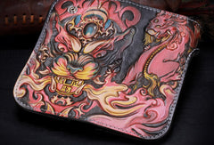 Handmade leather biker wallets Chinese monster wallet leather chain men Black Tooled wallet