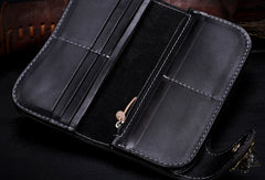 Handmade leather biker wallets Chinese monster wallet leather chain men Black Tooled wallet