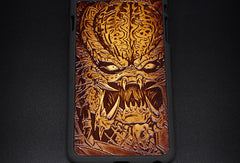 Handmade leather Predator carved leather plastic phone case iphone custom phone case