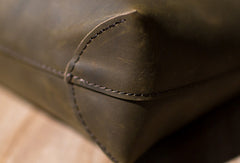 Handmade Leather Big Large tote bag dark green coffee brown for women leather shoulder bag