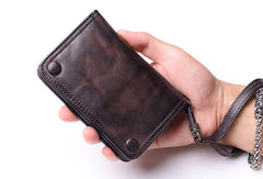 Leather biker wallet small  trucker wallet leather chain men Black biker long wallet