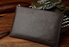 Coffee Leather large wristlet wallet leather men zipper clutch wallet for men