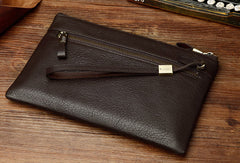 Coffee Leather large wristlet wallet leather men zipper clutch wallet for men