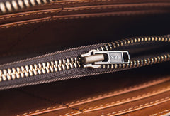 Cool Leather mens bifold long wallet leather zipper clutch wallet for men