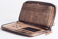 Handmade braided long wallet leather men phone zip clutch vintage wallet for men