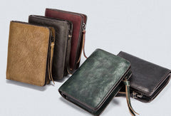 Handmade billfold wallet leather men zip multi cards vintage wallet for men