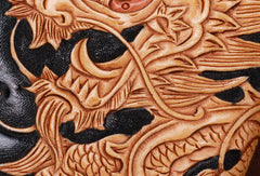 Handmade leather Long Black Chinese Dragon wallet leather men clutch Tooled wallet