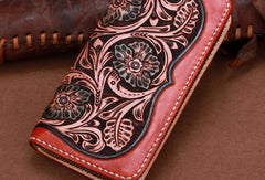 Handmade leather brown floral wallet leather men women clutch Tooled wallet