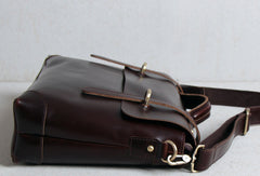 Handmade leather men Briefcase messenger dark coffee brown shoulder bag vintage bag