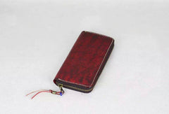 Handmade Genuine leather bifold clutch purse long wallet Zipper purse clutch women