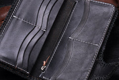 Handmade leather biker trucker Long eagle wallet leather chain men Black Tooled wallet