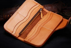 Handmade leather Long biker trucker God Mahakala wallet leather chain men Brown Tooled wallet
