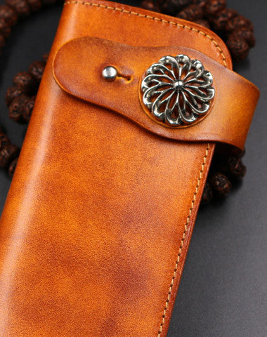 Handmade leather Long biker trucker wallet leather chain men vintage brown wallet