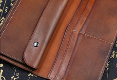 Handmade leather Long biker trucker wallet leather chain men vintage caramel wallet