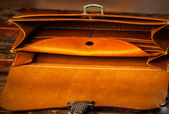 Handmade leather long clutch wallet coffee brown camel leather women men wallet