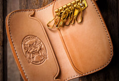 Handmade leather biker trucker key wallet black billfold snake skin leather chain men wallet