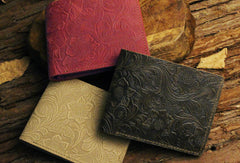 Handmade small leather wallets flowral leather billfold wallet for men women