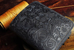 Handmade billfold leather wallet flowral leather billfold wallet for men women