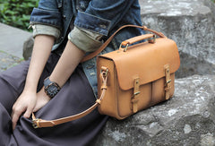 Handmade vintage womens leather messenger bags beige shoulder bags for women
