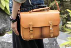 Handmade vintage womens leather messenger bags beige shoulder bags for women