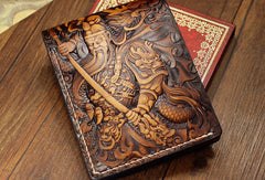 Handmade the-Three-Kingdoms_Guan-Yu carved leather custom billfold wallet for men gamers