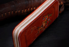 Handmade leather Brown deer wallet leather zip women clutch Tooled wallet