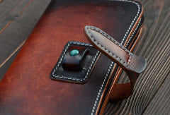 Handmade vintage dark brown leather long wallet purse clutch for men