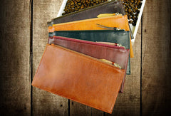 Handmade long wallet leather zip men brown Black vintage clutch card wallet for men