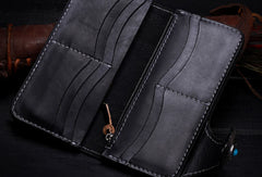 Handmade Long leather biker trucker Monkey King wallet leather chain men Brown Tooled wallet