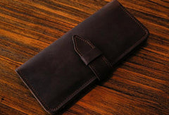 Handmade vintage purse leather wallet long phone wallet clutch wallet coffee brown men