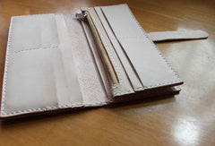 Handmade vintage purse leather wallet long phone wallet clutch wallet beige women