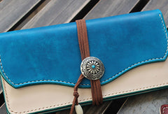Handmade custom vintage purses leather wallets long phones wallets blue women