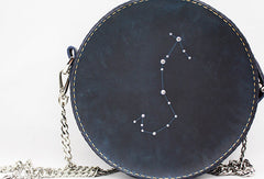 Handmade Leather round bag shoulder bag constellation women leather crossbody bag