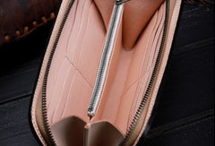 Handmade leather Long black floral wallet leather zip Men clutch Tooled wallet