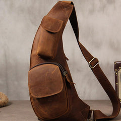 Vintage Leather Mens Sling Bag Shoulder Sling Bag Chest Bag for men
