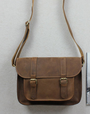 Handmade leather men Briefcase messenger coffee shoulder bag vintage bag for him
