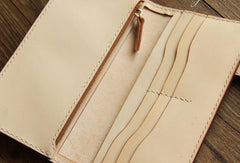 Handmade beige leather biker wallet chain bifold long wallet purse clutch for men