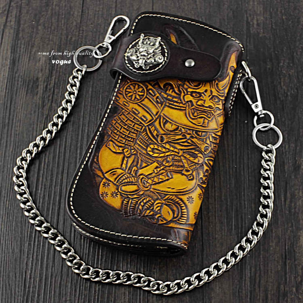 Japanese Ghost Tooled Leather Men s Biker Wallet Chain Wallet Long Wal