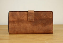 Handmade vintage leather clutch bag long wallet multi ID card holders slots for men