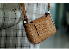 Brown LEATHER Side Bag WOMEN Crocodile Pattern SHOULDER BAG Small Crossbody Purse FOR WOMEN