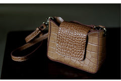 Brown LEATHER Side Bag WOMEN Crocodile Pattern SHOULDER BAG Small Crossbody Purse FOR WOMEN