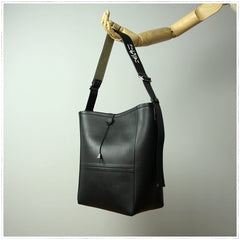 Large Womens Dark Gray Leather Shoulder Barrel Tote Bag Bucket Tote Handbag Purse Work Bag for Ladies
