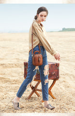 Brown Leather Womens Small Vertical Shoulder Bag Small Handmade Crossbody Handbag Purse for Ladies