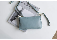 Gray Leather Wristlet Wallet Womens Small Minimalist Shoulder Purse Zip Crossbody Purse Slim Shoulder Bag for Women