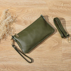 Green Leather Wristlet Wallet Womens Small Minimalist Shoulder Purse Zip Crossbody Purse Slim Shoulder Bag for Women