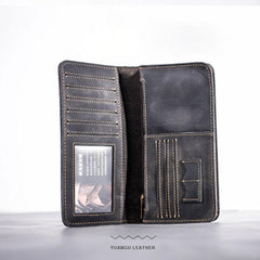 Leather Long Wallets for men Bifold Vintage Mens Long Wallet